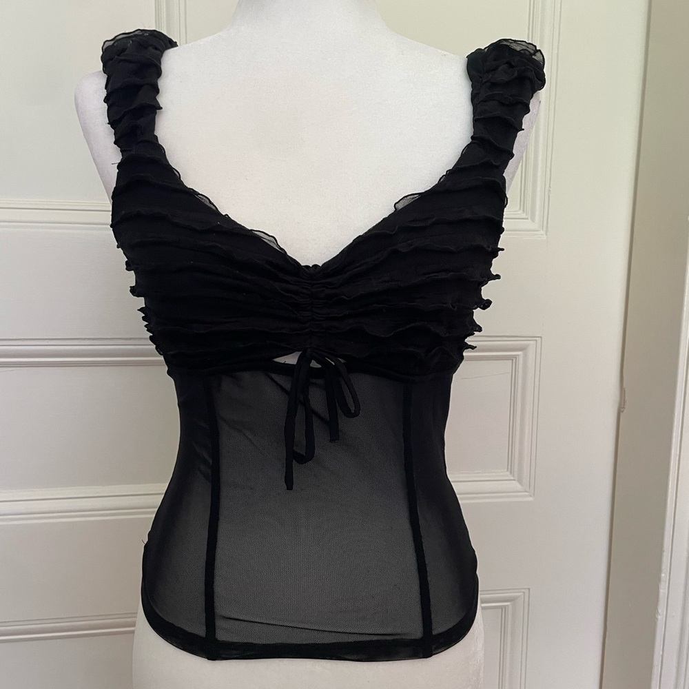 Black Ruffled Sheer Top